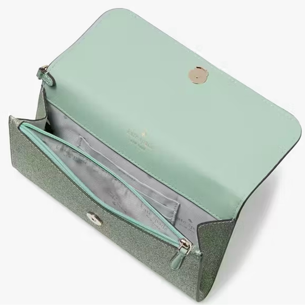 KATE SPADE NIB Kenzie Boxed Seawater Sparkling Green Glitter Medium Flp Wristlet - Picture 15 of 16